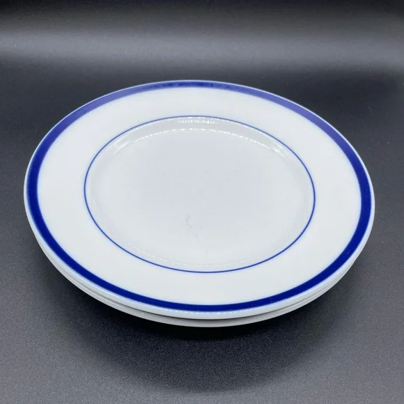 Set of 3 Brasserie Blue-Banded Porcelain Salad Plates